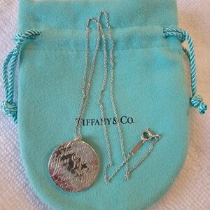Tiffany & Co. Engraved Silver Disc Necklace Fifth Ave. Note